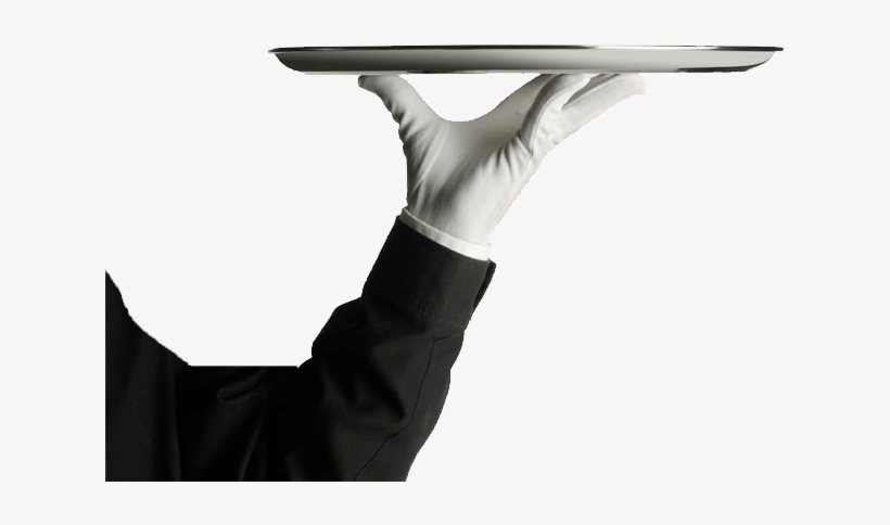 White-gloved concierge holding a service tray